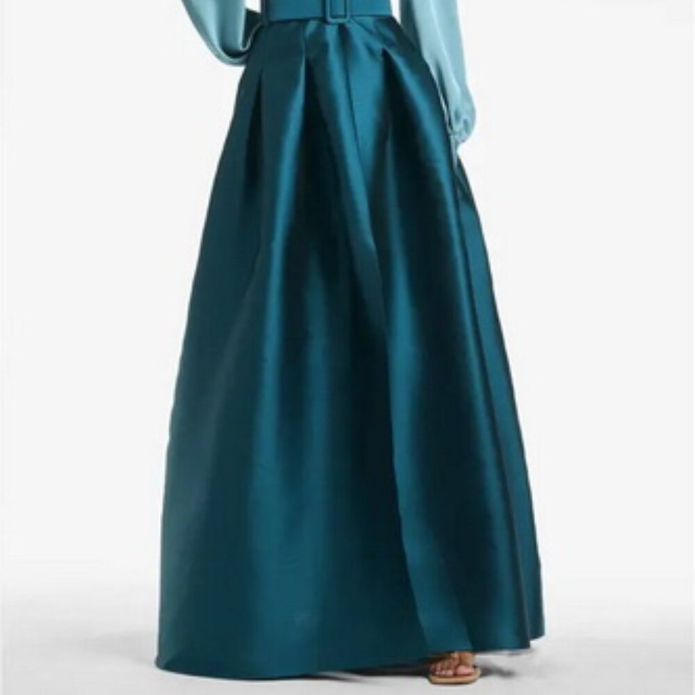 Sachin & Babi Seaglass Teal Zoe Long Sleeve Mikado Gown Less Belt - Picture 5 of 5